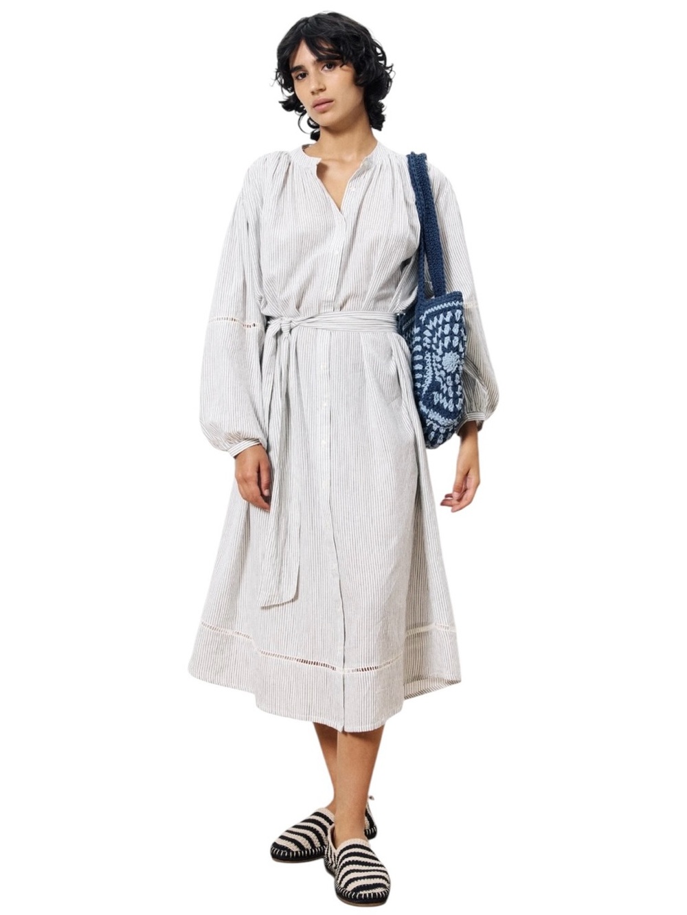 FRNCH Paris Cassy Striped Shirt Dress Small (No Belt)